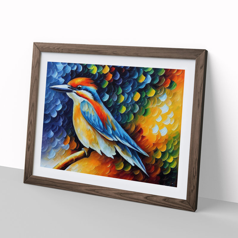 Kingfisher Bird Vol.2 Abstract - Framed Print, 25cm H x 34cm W x 2cm D, Walnut