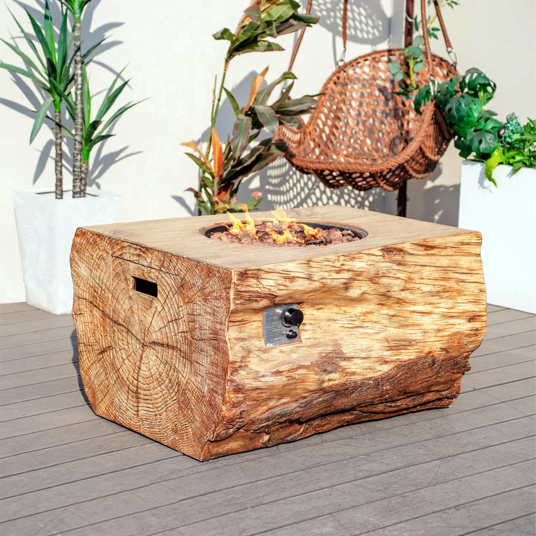 Furlon Trapezoid Concrete Propane Smokeless Fire Pit Table with Hidden Fuel Tank Loon Peak®