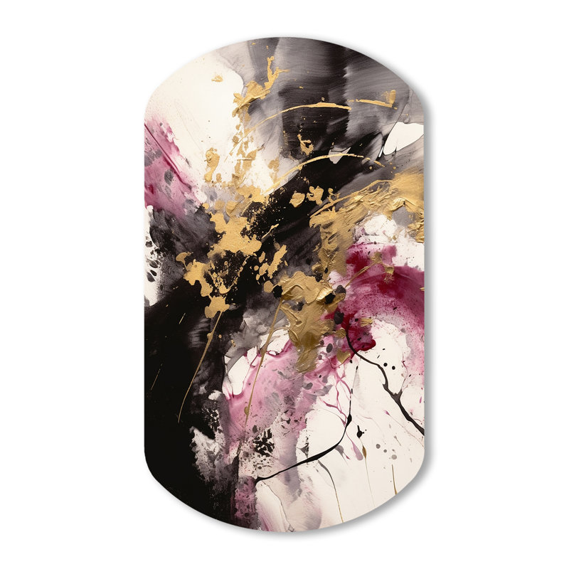 Gold and Pink Fluid Fusion II - Abstract Cylinder Print on Metal, Modern Asymmetrical Metal Wall Decor, 43" H x 23" W x 1" D