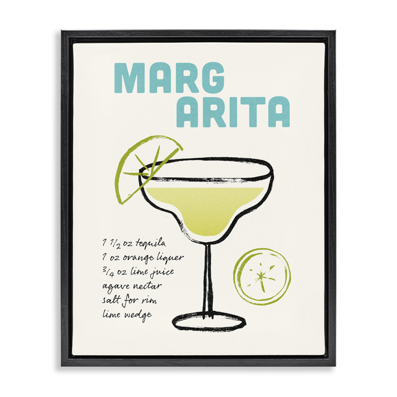 «Margarita Drink Recipe», art mural encadré sur toile flottante par Victoria Barnes, Cadre flottant noir de jais