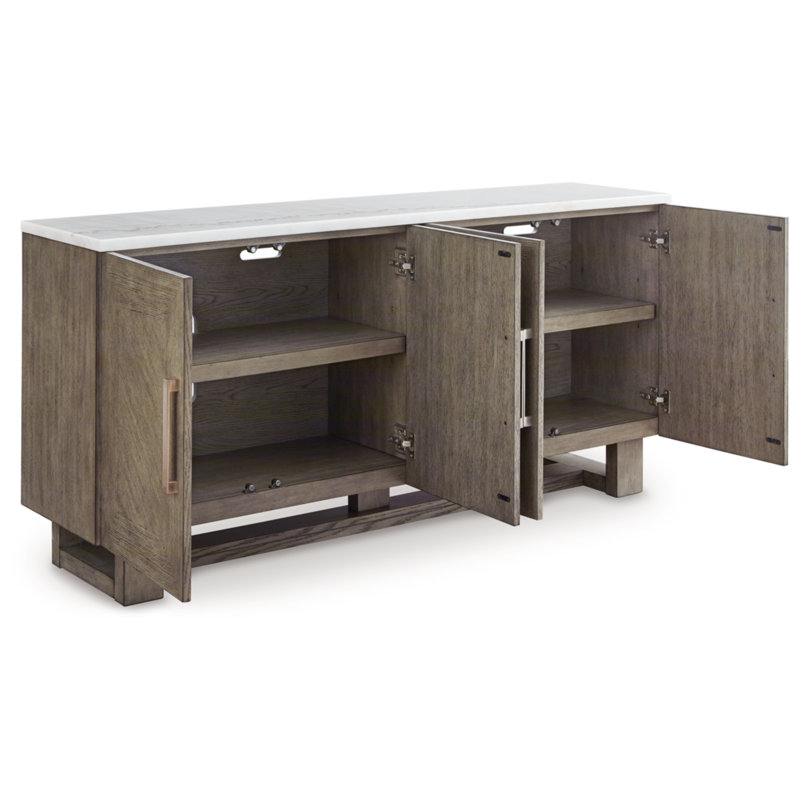 Grayish Brown and White 68" TV Stand with Marble Top