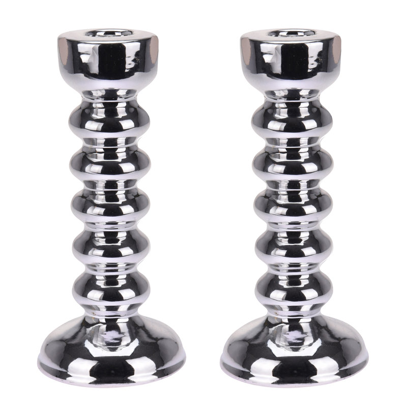 2 Piece Concrete / Cement Tabletop / Centrepiece Candlestick Set, 10cm H x 6cm W x 6cm D, Silver, Yes