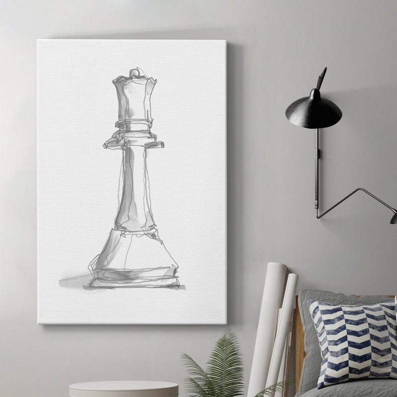 Chess Room Study III, toile tendue avec châssis de qualité supérieure - prête à être accrochée, H 18 po x l 12 po x P 1 po