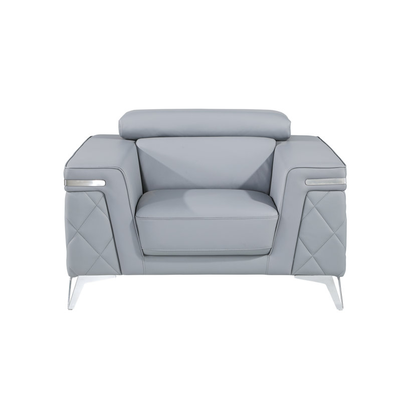 Fauteuil en cuir véritable 45 po Batchler, Cuir véritable bleu