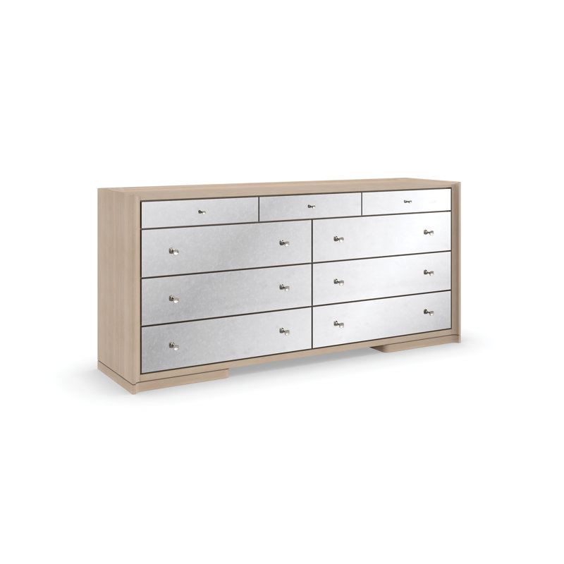Woodland Gray Mirrored 9-Drawer Dresser with Soft Close