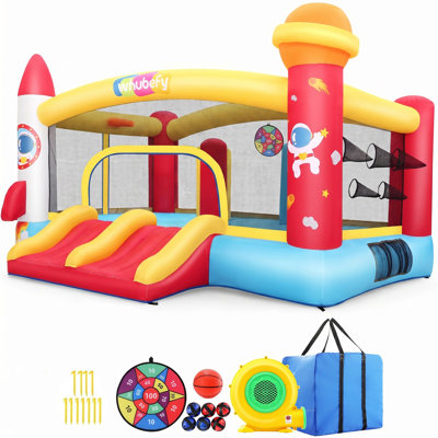 13.1' X 11.2' Large Inflatable Bounce House Space Theme Bouncy Castle With Racing Slides, Obstacle Punching Pillars, Dual Basketball Hoops