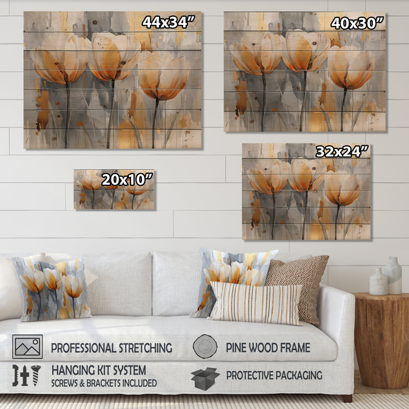 Winter Hues Tulips Field Horizon I - Tulips Wood Wall Decor - On Natural Pine Wood, 30" H x 40" W x 0.78" D