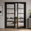 Portes doubles françaises massives Quadro 4522 Noir mat avec vitrage clair, cadre en bois massif, portes robustes pour placard ou chambre à coucher, 64 x 84 (2 x 32 x 84)