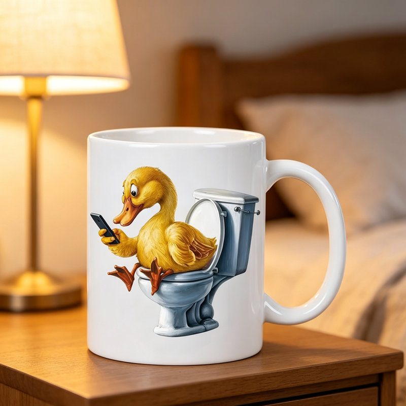 Funny Cartoon Duck 11oz Ceramic Coffee Mug - Reusable, Insulated Travel Cup, Hand-Wash Only.