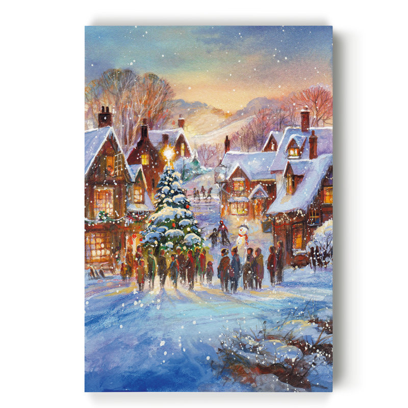 «Snow Village» par Parvez Taj - reproduction d'art sur toile tendue, H 48 po x l 36 po x P 1 po