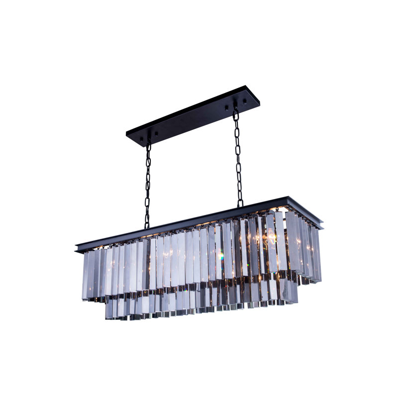 Lustre rectangulaire unique à 12 lumières Dahlonega, H 18 po x l 40 po x P 14 po, Ombrage argent (gris), Brun moka