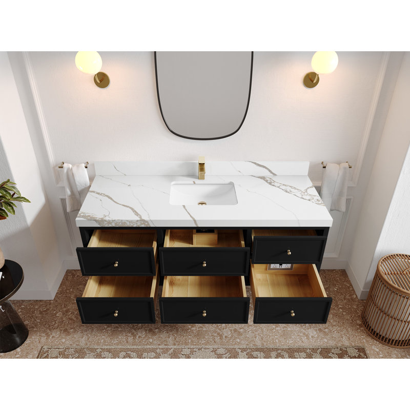 Ensemble de meuble-lavabo simple 60 po Roswell, 2 po - or Calacatta