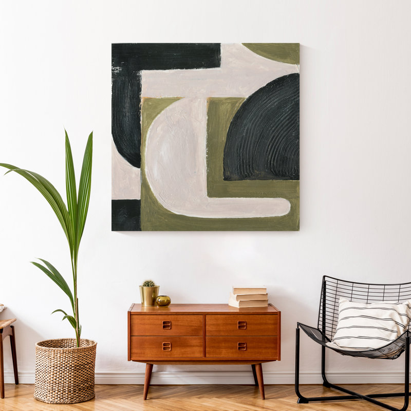 Abstrait avec reproduction de peinture acrylique verte, Toile avec cadre flottant, H 37,75 po x l 37,75 po x P 1,75 po, Brun