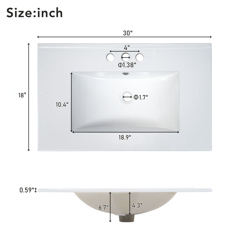 Meuble-lavabo 30 po avec comptoir en céramique, Blanc