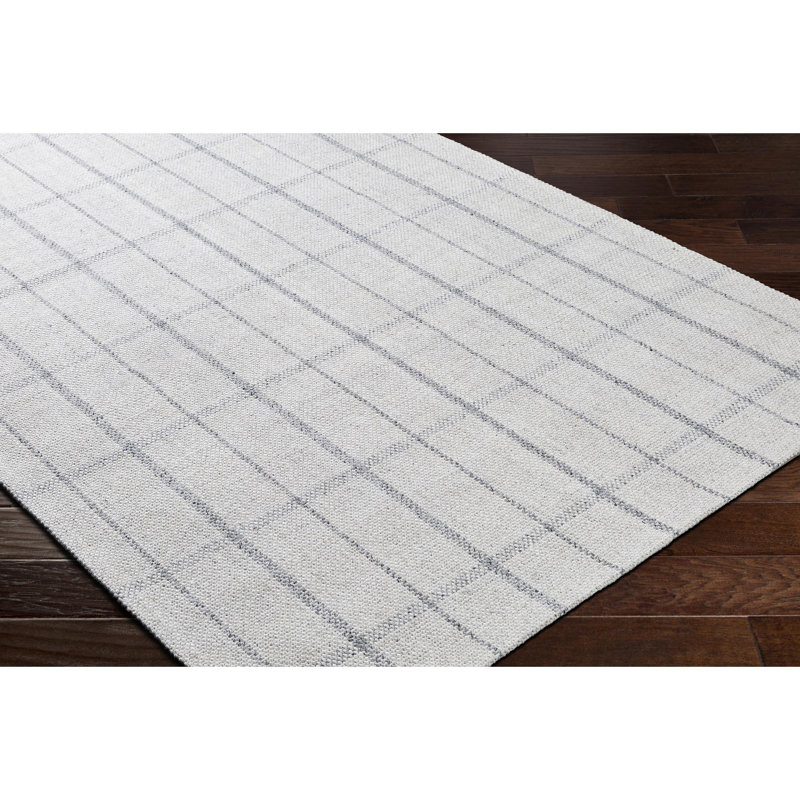 Mathers Checkered Handmade Flatweave Wool Area Rug in Gray, Rectangle 8' x 10'