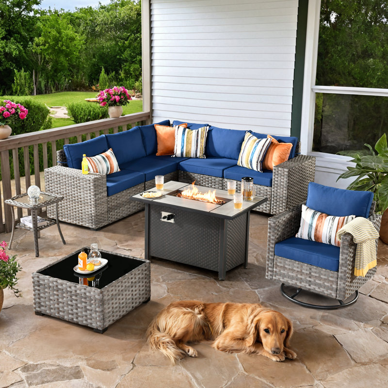 Ensemble de conversation modulaire avec coussins 9 pièces Baili, Marine