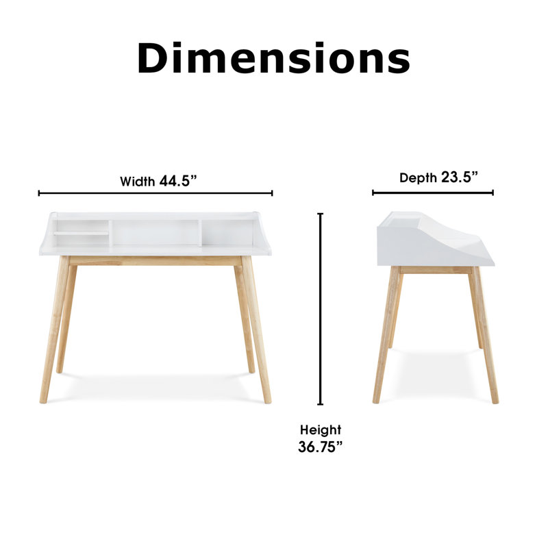 Alton Mid-Century Modern White Writing Desk with Flared Legs