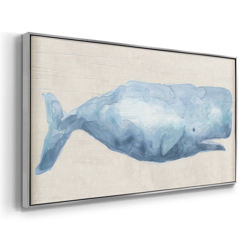 Baleine rustique I - Toile tendue avec châssis encadré - Prêt à être accroché, H 21 po x l 41 po, Argent argent