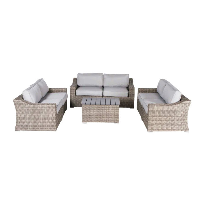 7-Piece Fully Assembled Wicker Patio Sofa Set With Cushions – Seats 6 Comfortably