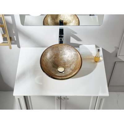 Lavabo vasque rond en verre trempé avec drain à chèvrefeuille, lavabo sur comptoir pour salle de bain FW-LA603