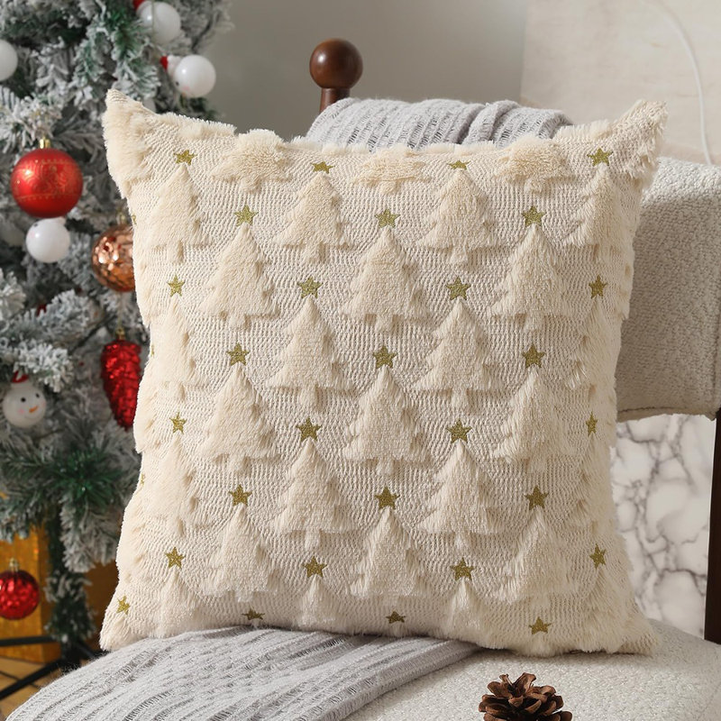 Housses de coussin de Noël 18 x 18 pouces, ensemble de 2 housses de coussin d'arbre de Noël, housse de coussin moelleux pour l'hiver, maison de vacances, canapé, chambre à coucher, décorations PT004-C18