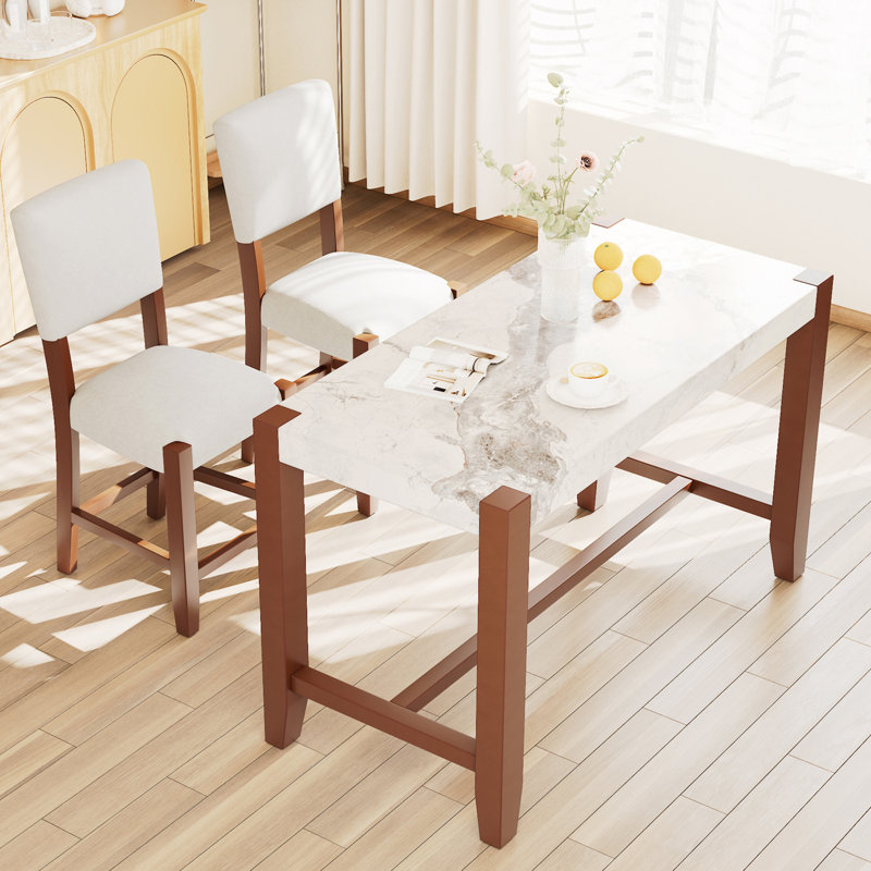 Ensemble de salle à manger 3 pièces avec table et 2 chaises rembourrées, Beige