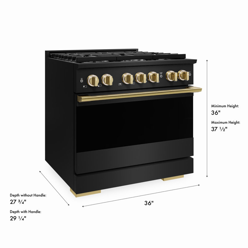 ZLINE Autograph 36 in. Marino Black Stainless Gas Range w/ 6 Gas Burners & Gold Accents, Black Stainless Steel/Polished Gold