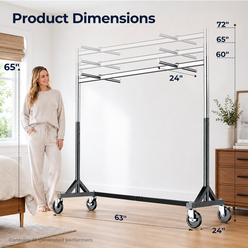 Support à vêtements robuste à base en Z commercial, support de vêtements en acier d'une capacité de 500 lb avec 2 bras de présentation amovibles, hauteur réglable à 3 niveaux de 60 po à 72 po pour le rangement et la maison, argent