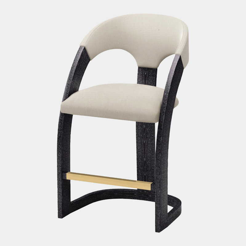 Delia Stool Ebony Cerused Muslin, Counter Stool (26.5" Seat Height)
