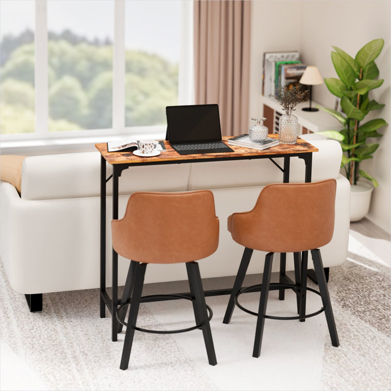 Recevez vos invités avec style grâce à cette table de bar compacte de 109 cm (43 pouces), dotée d'une élégante finition brune et d'une structure en fer robuste, supportant jusqu'à 95 kg (209 lb).