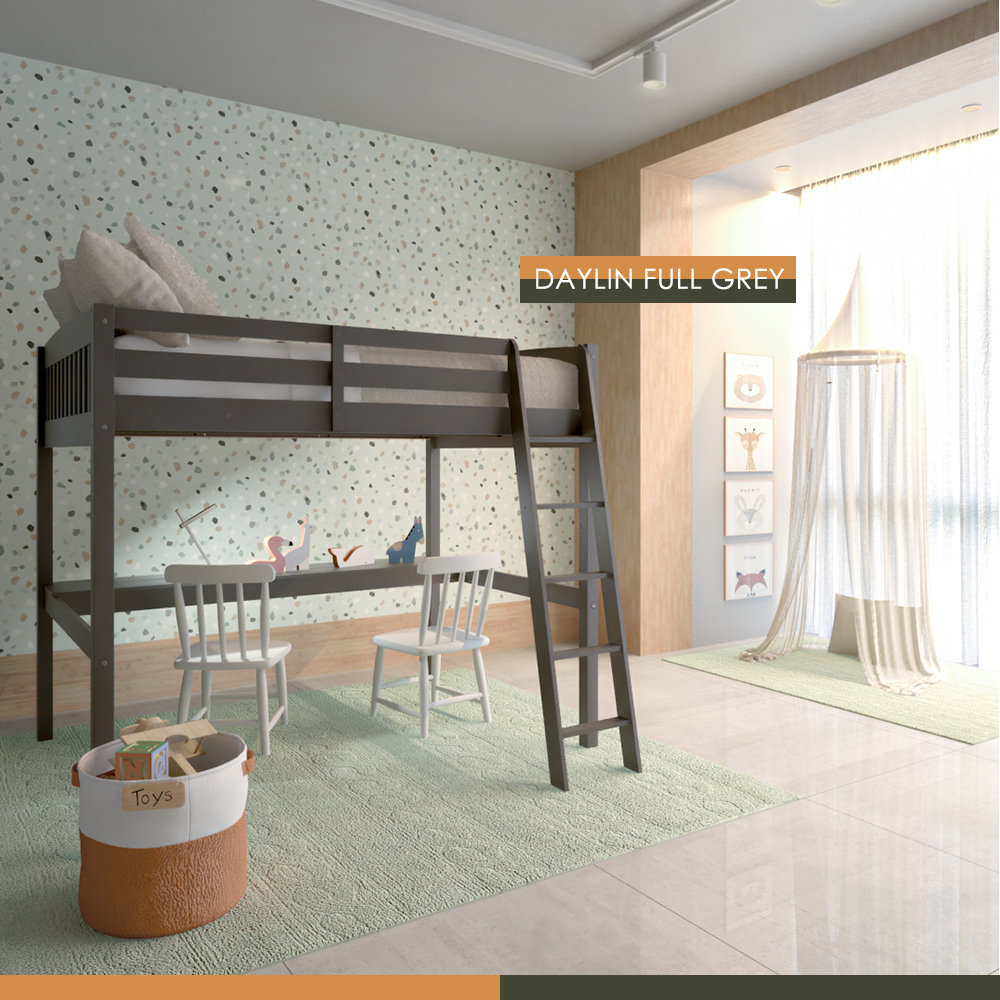 Harriet Bee Daylin High Loft Bed with Desk and Storage, Solid Wood Loft