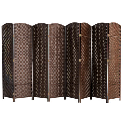 Foldable Room Divider, Mesh Privacy Screen (8 Panel, Coffee)