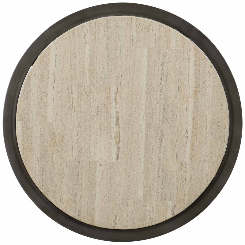 Transitional Gray and White Round Stone Top Side Table, 26"