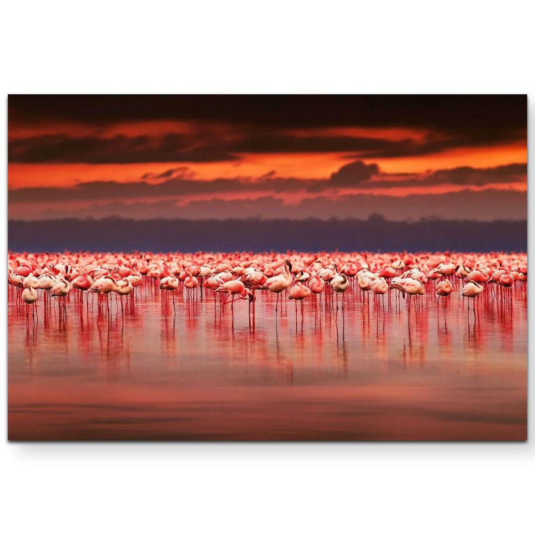 Leinwandbild Flamingos im Sonnenuntergang