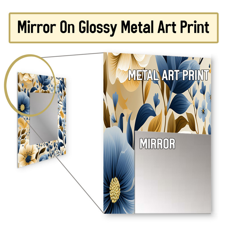 Motif floral Baris Blue & Ivory Coastal Dreams - miroir décoratif floral, miroir mural floral, reproduction d'art