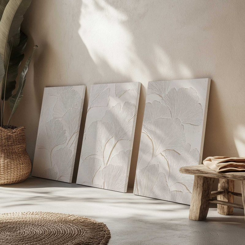 Ensemble de 3 impressions Ginkgo Whispers, Cadre flottant doré poli, 30 po x 20 po