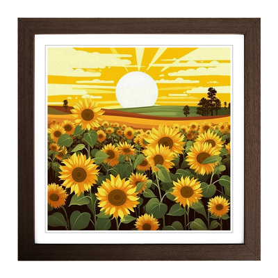 Sunflower Field Graphic Art - Framed Print