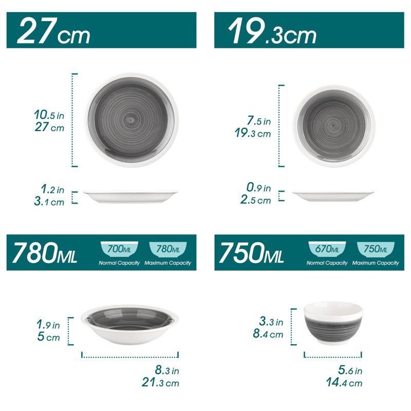 32 Piece Dinnerware Set, Service for 8, Grey