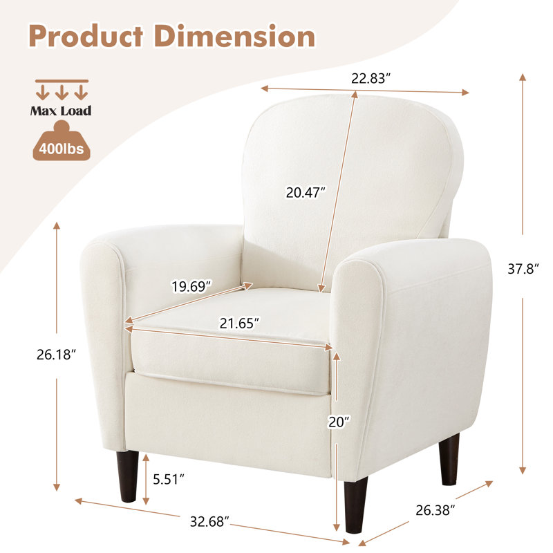 Fauteuil rembourré avec pieds en bois, Beige