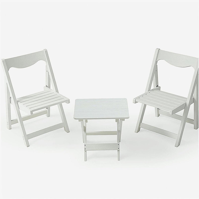 HIPS Foldable Small Table and Chair Set with 2 Chairs and Rectangular Table  White