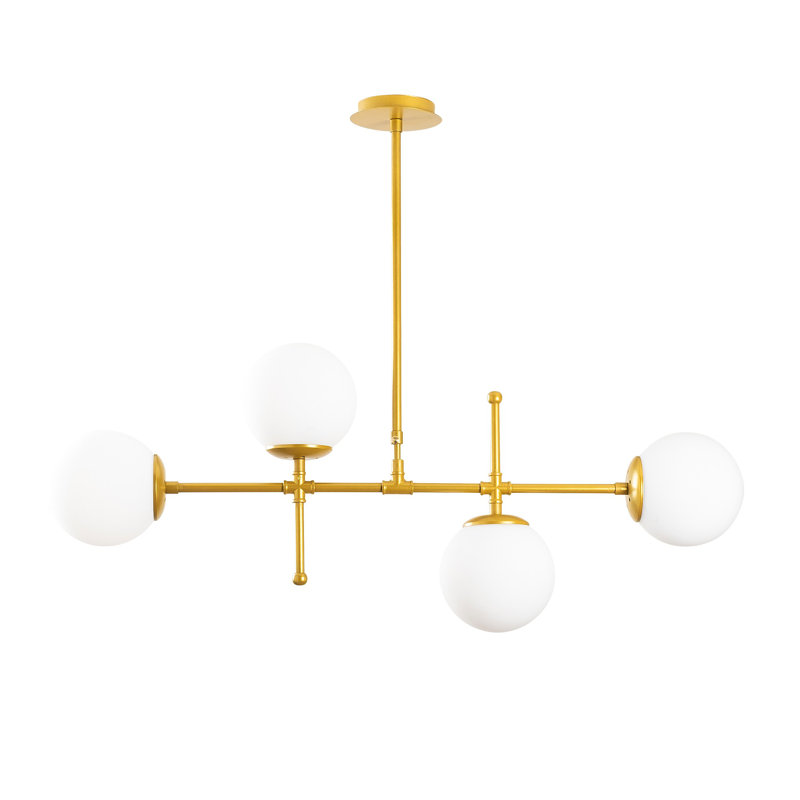 Hamilton 4 - Light Sputnik Chandelier, White, 32.4" H x 42.5" W x 5.9" D, Gold