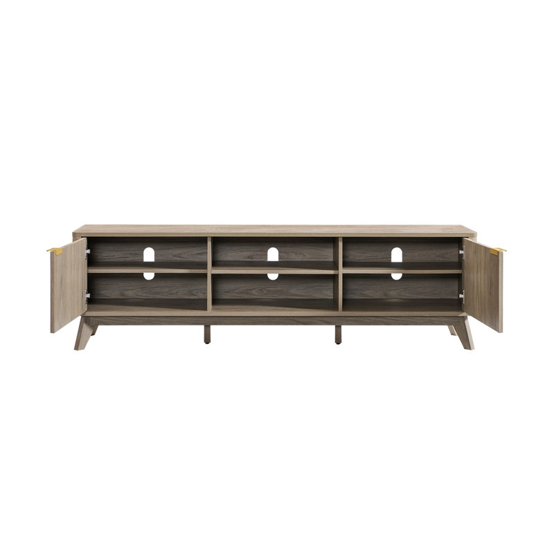 70" Fluted Tv Stand With Soft Close Doors & Adjustable Shelves, Gray Alder