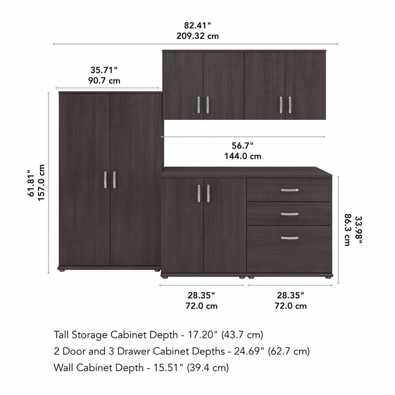 Ensemble de rangement modulaire 5 pièces avec placards Bush, Gris tempête
