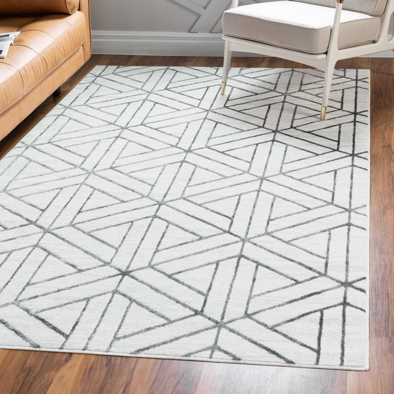 Rochele Geometric Polyester Ivory/Gray Area Rug, Rectangle 7'10" x 11'