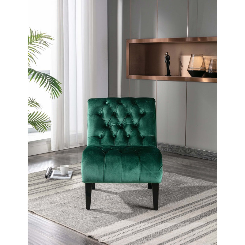 Chaise de salon en velours sans accoudoirs, Velours vert