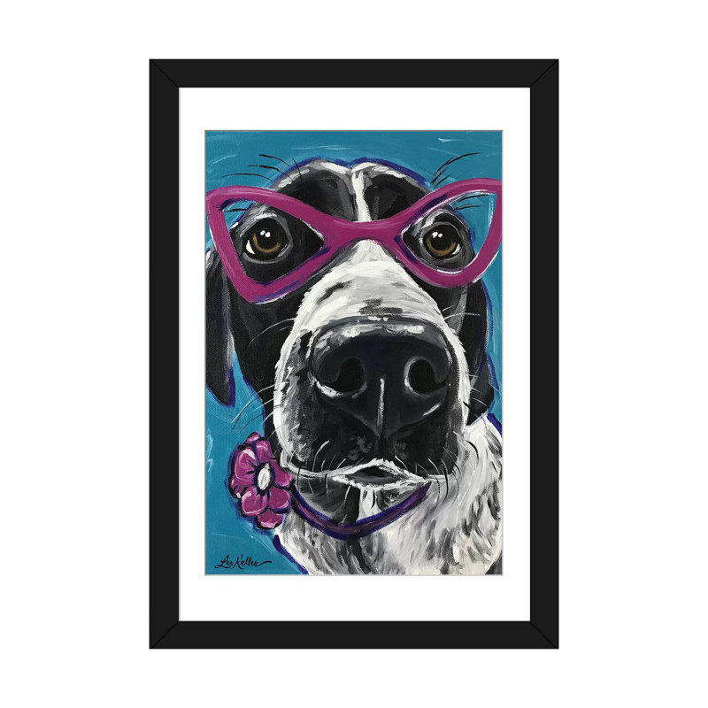 « expressif hound » par hippie hound studios, impression sur toile tendue, Papier d'art encadré noir, Blanc