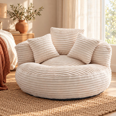 Fauteuil à billes en velours côtelé de 42,52 po de large avec rembourrage en mousse, accoudoirs et 3 coussins Nuvellorique