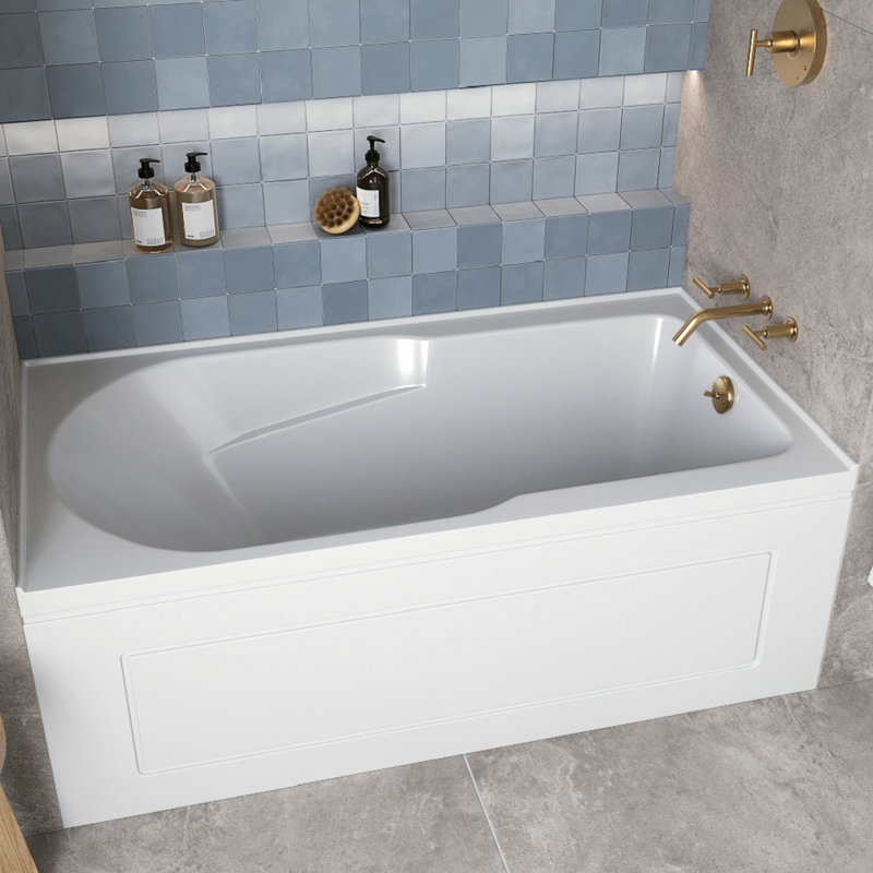 Streamline 60 in. x 32 in. Acrylic Right-Hand Drain Alcove Bathtub in Glossy White With External Drain, Brushed Gold