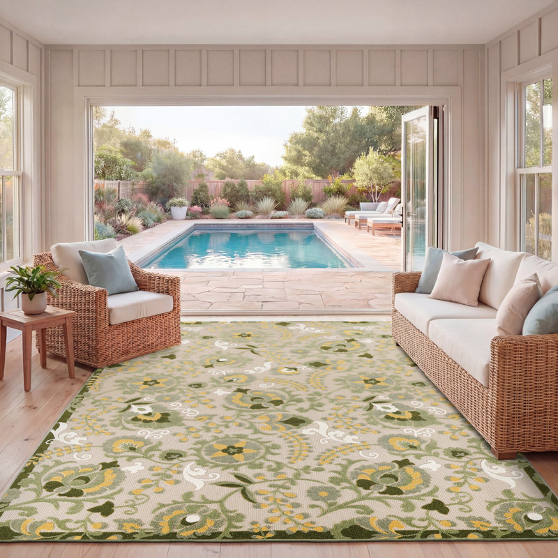 Tapis intérieur / extérieur floral Davar, Rectangle 12 pi x 15 pi