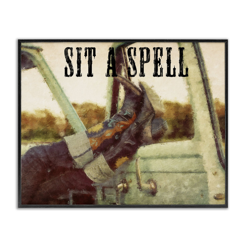 «Sit A Spell Cowboy», art giclée par Sasha, H 11 po x l 14 po, Giclée encadrée noir minuit